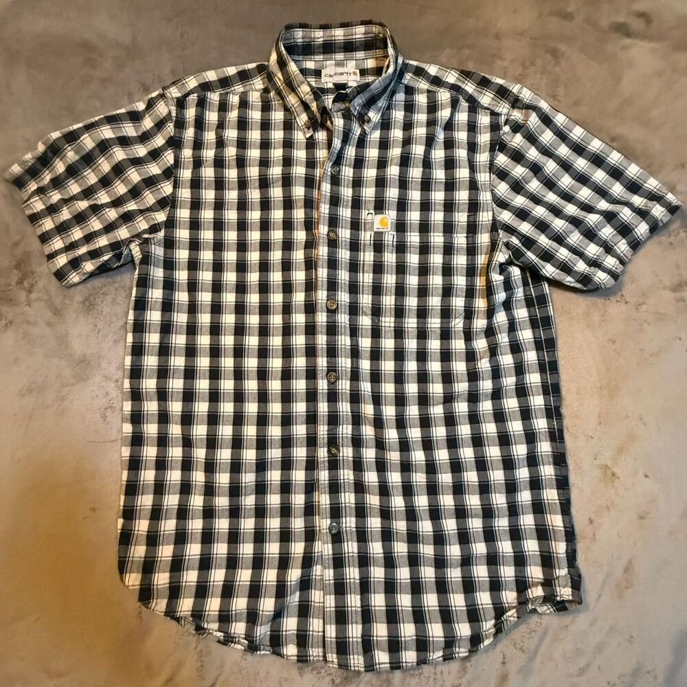 Carhartt Black & White Relaxed Fit Plaid Short-Sleeve Shirt Size M - 0264